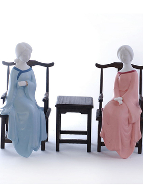 中式禅意砂岩工艺品摆件玄关客厅博古架装饰仕女家居创意新品摆件