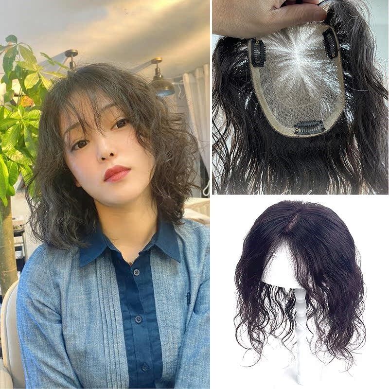 假发片女头顶真发遮白发增发量蓬松刘海假发轻薄自然卷发补发片