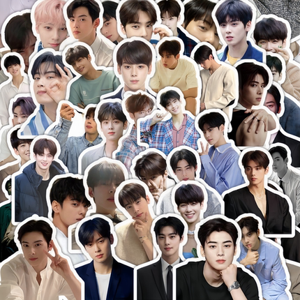 63张韩国男明星帅气欧巴车银优头像贴纸diy手机电脑行李箱笔记本充电宝ipad桌面墙面收纳柜储物箱手账素材