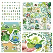 60贴环保绿色Nature保护大自然涂鸦贴纸绿色创意英文警示语贴保护地球爱护环境贴纸水杯手账素材防水贴画