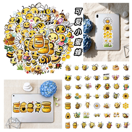50张可爱小蜜蜂卡通不干胶贴纸装饰手机壳笔记本电脑ipad行李箱桌面防水贴画环保无异味图案不重复