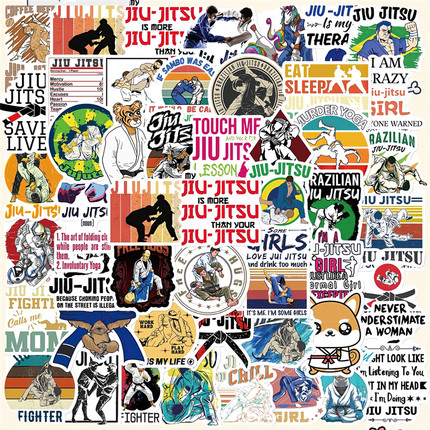50张Jiu Jitsu柔道煞星英文防水贴纸行李箱手机壳平板电脑笔记本冰箱玻璃门窗桌面墙面电梯门充电宝装饰贴画