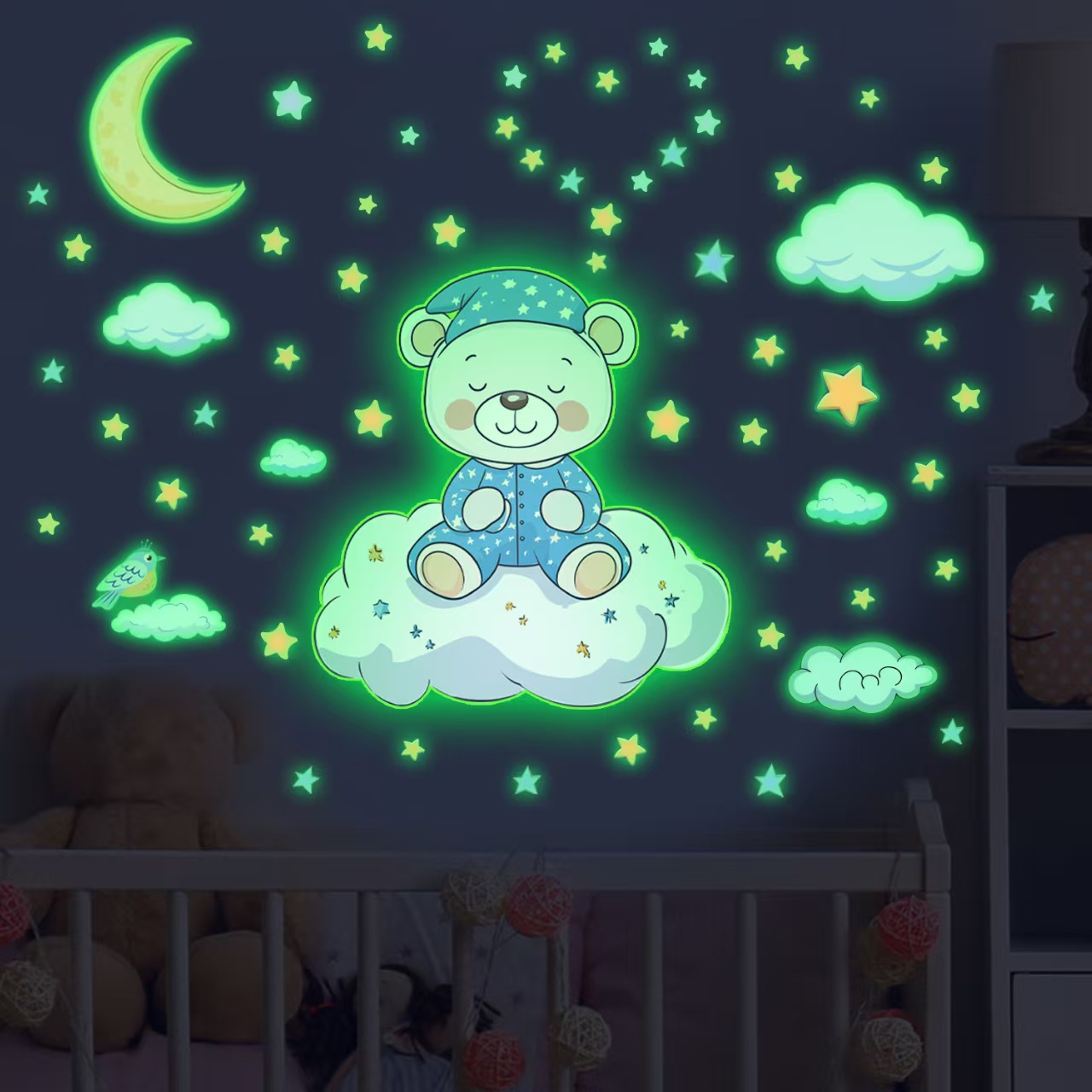 布偶月亮夜光小熊独角兽卡通贴纸