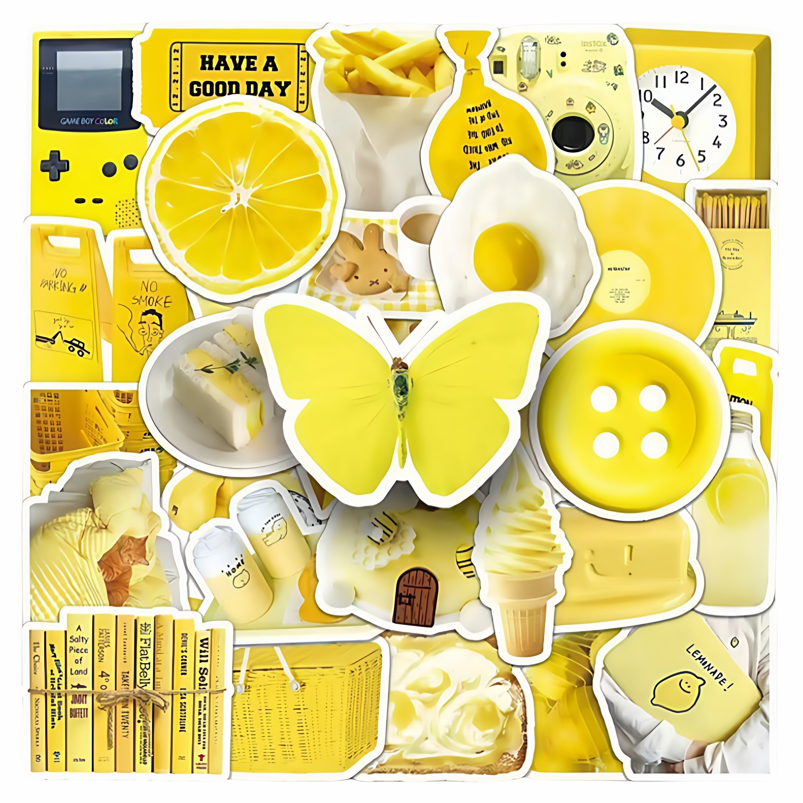 50张ins柠檬黄生活气息日常贴纸装饰手机电脑充电宝行李箱水杯书架储物柜笔记本ipad桌面墙面遮丑手账素材,文具电教/文化用品/商务用品,贴纸/立体贴纸,淘宝优惠券,粉丝福利购,淘宝优惠卷