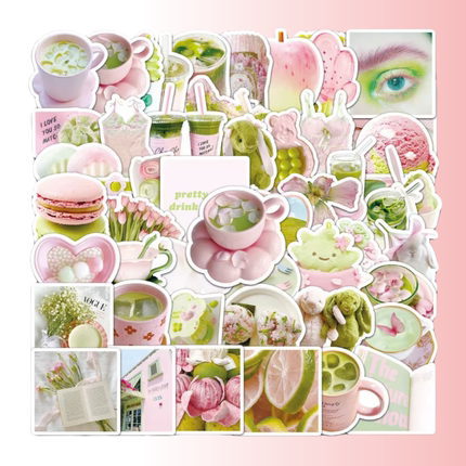 51张粉绿ins风可爱少女心贴纸diy手机电脑笔记本手账素材充电宝水杯行李箱ipad桌面收纳柜墙面遮丑不干胶贴纸