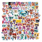 50张动画超级小猫Super Kitties贴纸装 饰笔记本水手机ipad行李箱电动车防水贴画环保无异味图案不重复