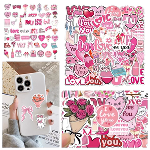 50张粉色Y2K风格个性情人节贴纸笔记本电脑手机壳水杯子贴画 love主题贴纸图案不重复