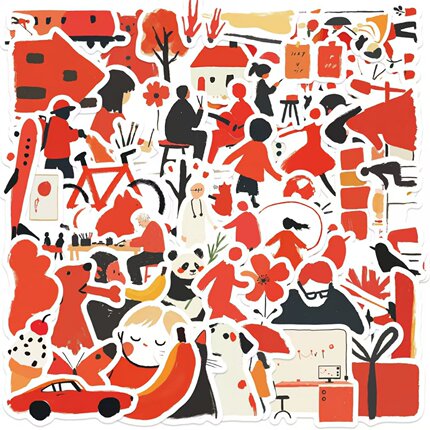 50张大胆红极简主义代码手账素材涂鸦贴纸diy行李箱储物箱充电宝手机电脑笔记本水杯桌面墙面文具不干胶贴纸