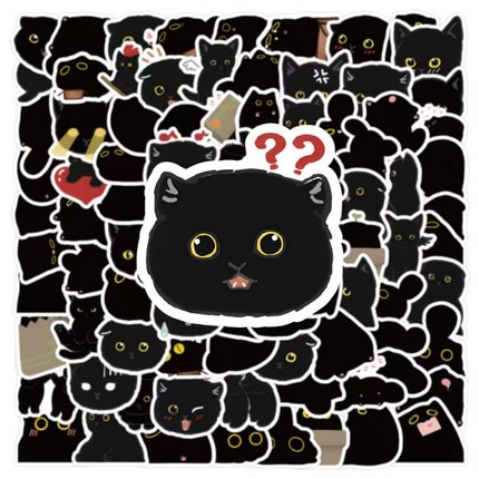 100张卡通可爱小黑猫表情包贴纸装饰手机电脑充电宝笔记本水杯行李箱储物箱收纳柜桌面ipad手账素材防水贴纸