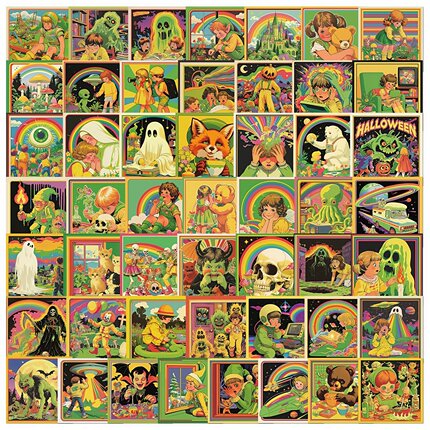 50张美式复古漫画风格手账素材贴纸diy手机电脑水杯行李箱充电宝笔记本ipad收纳柜储物箱桌面墙面防水贴纸