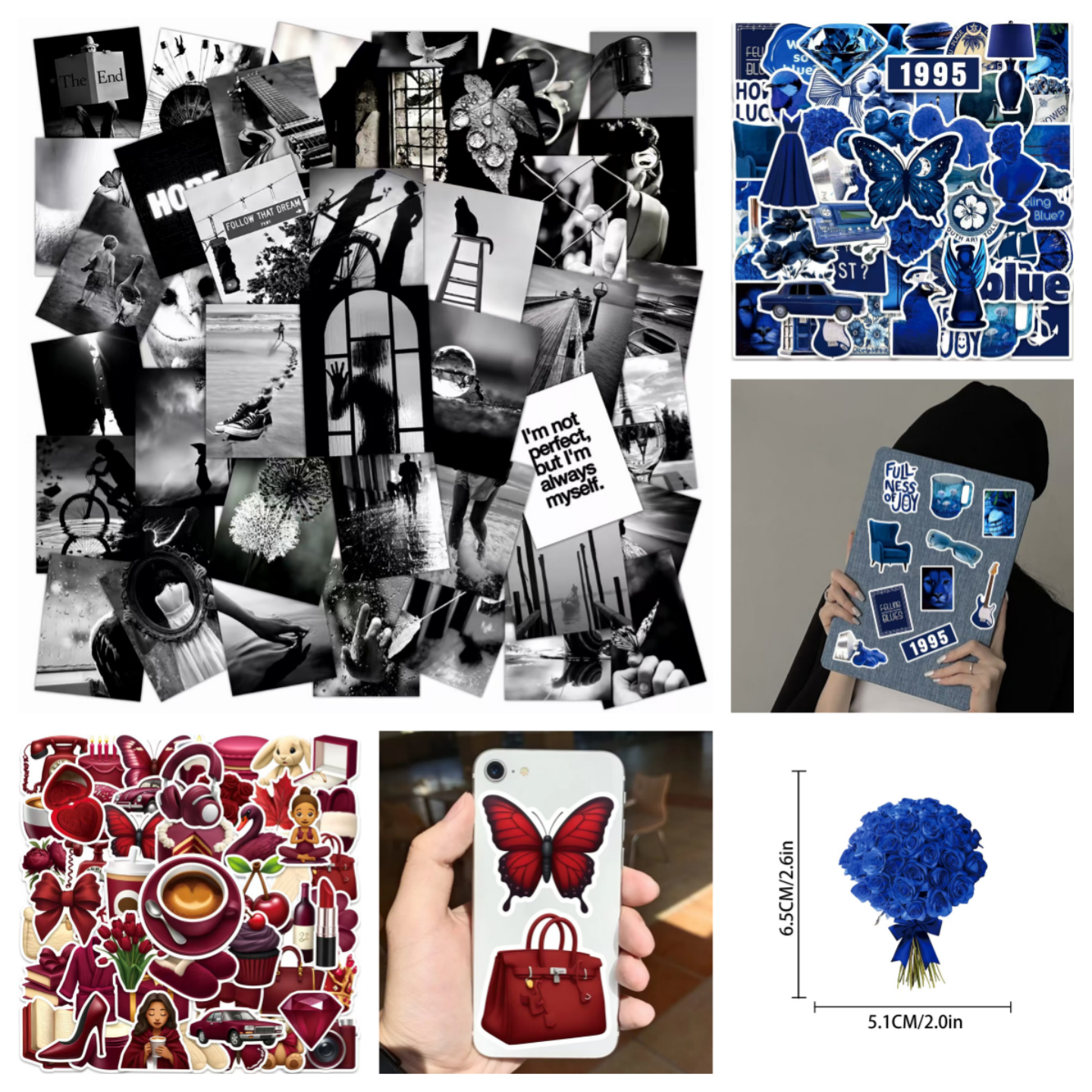 ins风酒红知性女生造型涂鸦贴纸