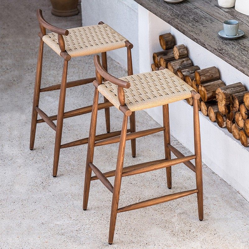 户外实木吧椅庭院吧台椅子柚木藤编吧椅民宿室外高脚凳,住宅家具,家用高脚椅,淘宝优惠券,粉丝福利购,淘宝优惠卷