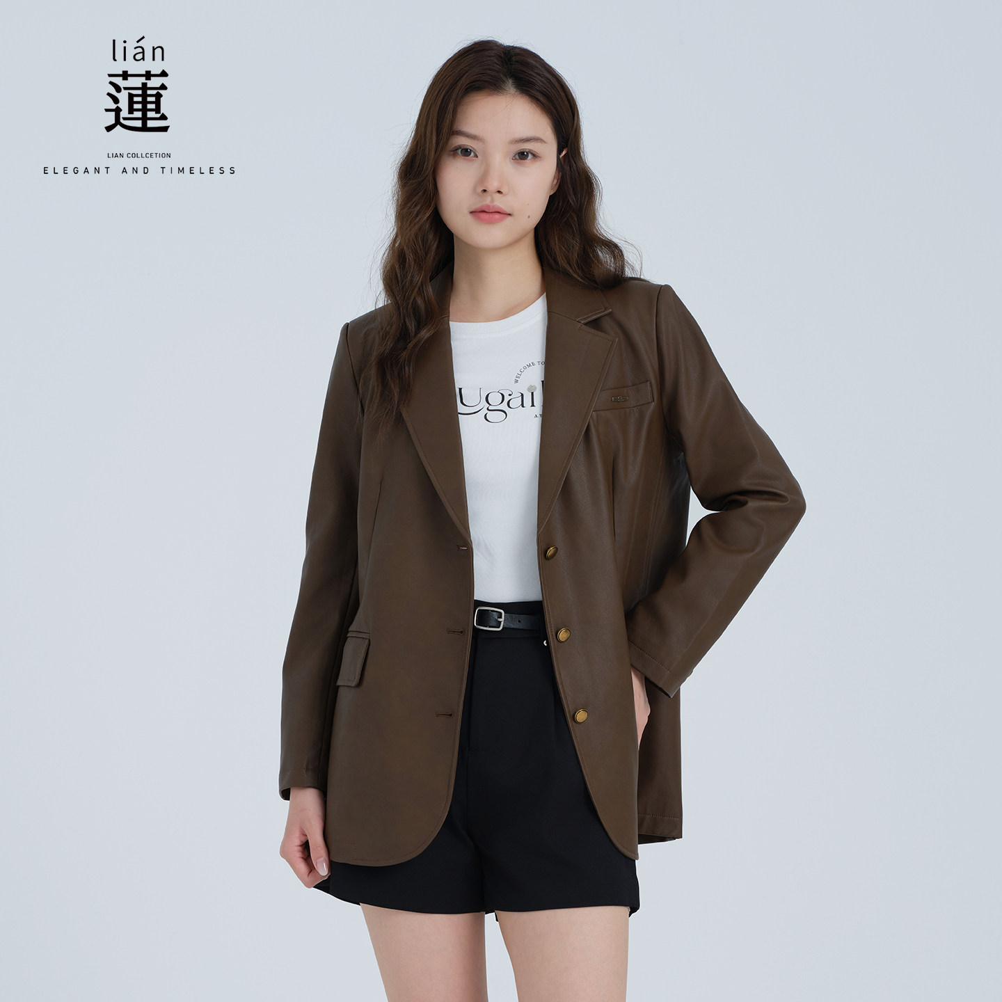 阿依莲复古高级感皮衣西装外套女秋季新款休闲西服小众宽松上衣