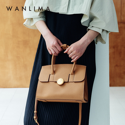 万里马头层牛皮手提托特包女大容量公文包通勤斜挎真皮简约单肩包