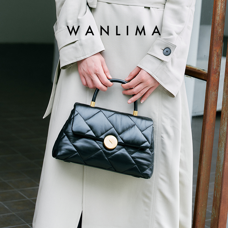 万里马羊皮泡芙包女菱格小香风手提包真皮通勤斜挎包软皮轻奢单肩