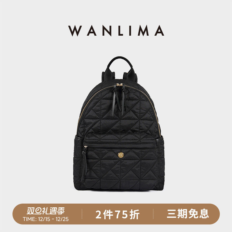 万里马书包双肩包女黑色背包旅游轻便电脑包男大容量简约休闲包