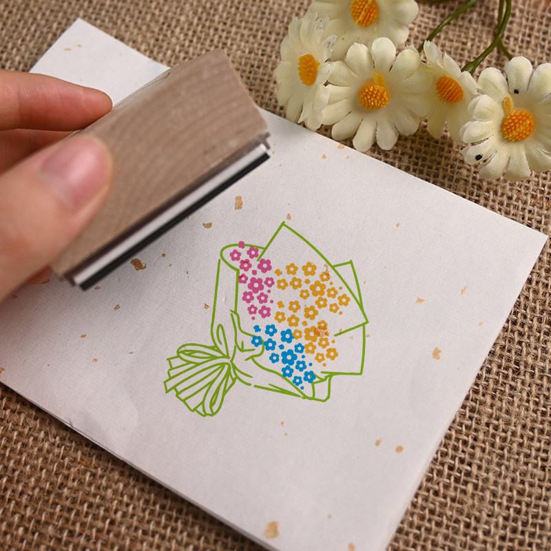 花束印章木质生活手账闲印章