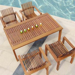 精欧户外 金丝柚木阳台实木室外家具 庭院花园别墅桌椅五件套组合