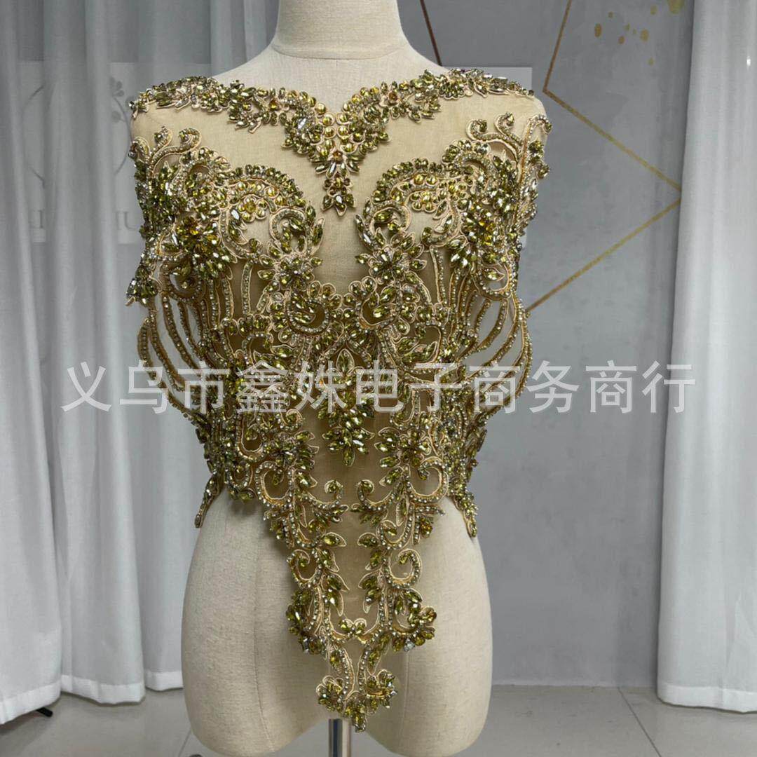 金色贴花 45X53cm手工钉珠婚纱礼服装饰蕾丝贴花