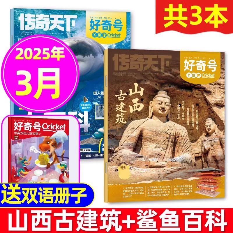 好奇号杂志2025年3月刊X：星球鲨鱼大百科Y世界：山西古建筑赠中英双语青少年传科普读物书籍奇天下儿童科学文启蒙明探索发现期刊