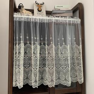 欧式 绣花窗纱帘成品半帘短帘刺绣花边北欧隔断防尘防蚊帘法式 英式