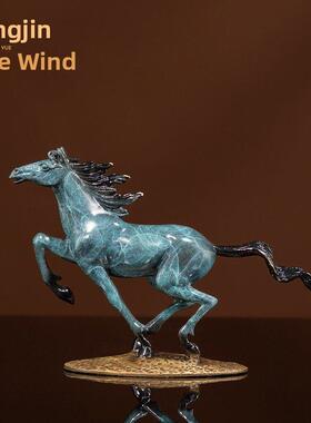 一马党县全黄铜马饰品工艺品书房办公室书柜博古书架桌面装饰品