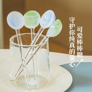 树可棒棒糖玻璃勺高颜值耐高温家用咖啡搅拌甜品酸奶燕麦小汤勺子