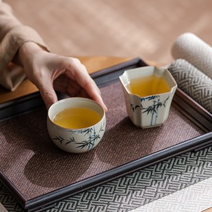 画续草木灰手绘竹子杯主人杯单女杯功夫茶杯单个陶瓷品茗杯男对杯