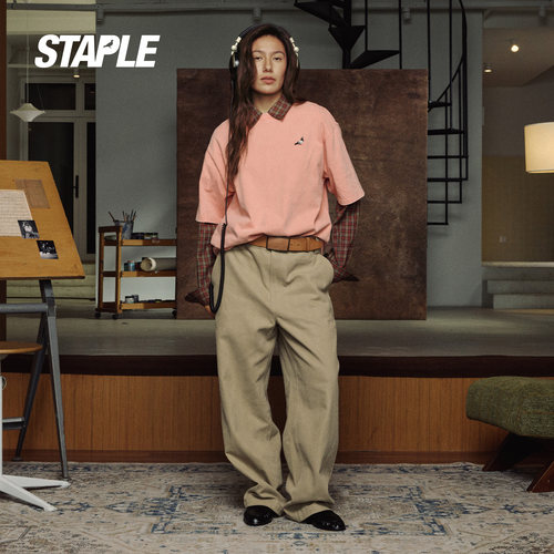 STAPLE男女同款 2026年夏季新款简约复古水洗做旧鸽子小标短袖T恤