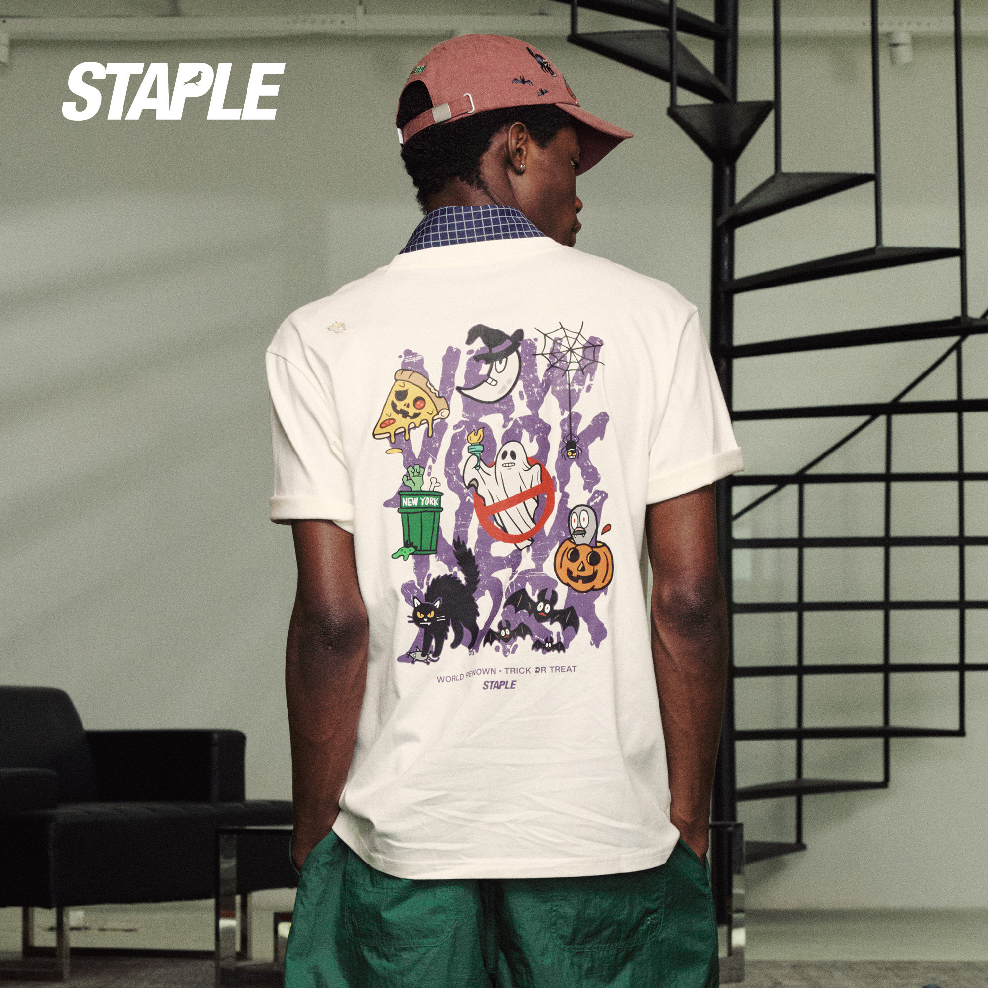 STAPLE2026秋冬新款万圣节主题潮牌上衣满版贴花街头圆领短袖T恤