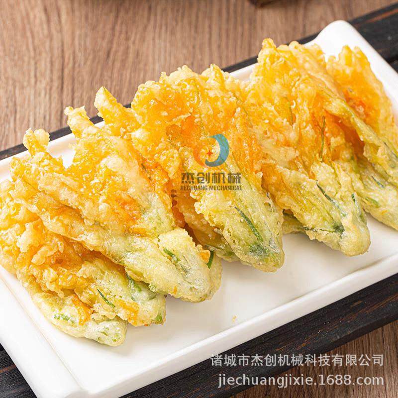 天妇罗南瓜片油炸生产线 南瓜花裹浆油炸机 脆蟹油炸设备