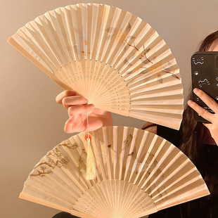金桂与兔~古风折叠扇子女夏天轻便旗袍汉服随身便携国风舞蹈竹扇