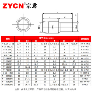 宗意HHC系列端子绝缘软护套线鼻子冷压裸端子保护套 70平方 V1.25