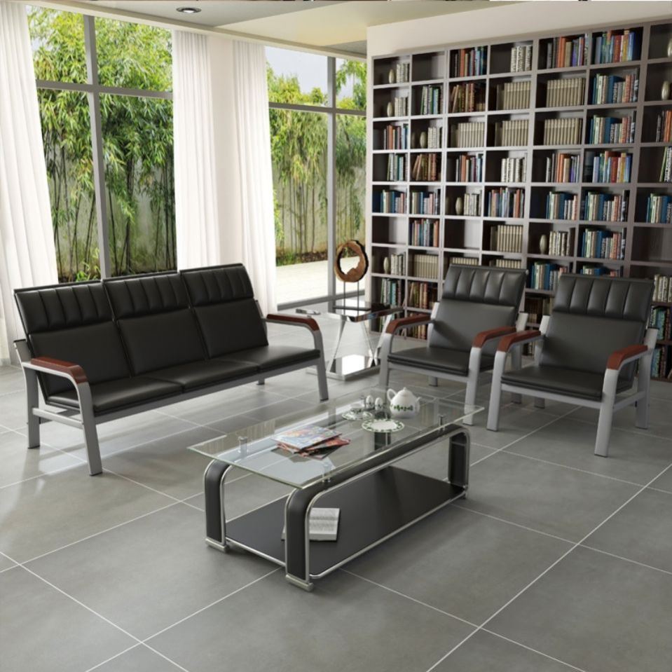 办公沙发茶几组合办公室商务接待洽谈茶几简约小户型铁架三人沙发