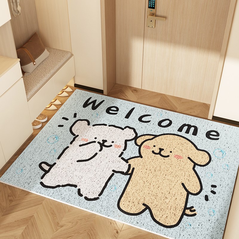 入户门地垫卡通进门丝圈地毯可爱小狗玄关门口脚垫子耐磨家用新款