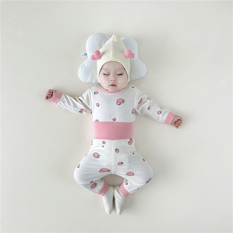 婴儿睡衣纯棉高腰护肚套装春秋冬季男女宝宝秋装秋衣卫生裤两件式