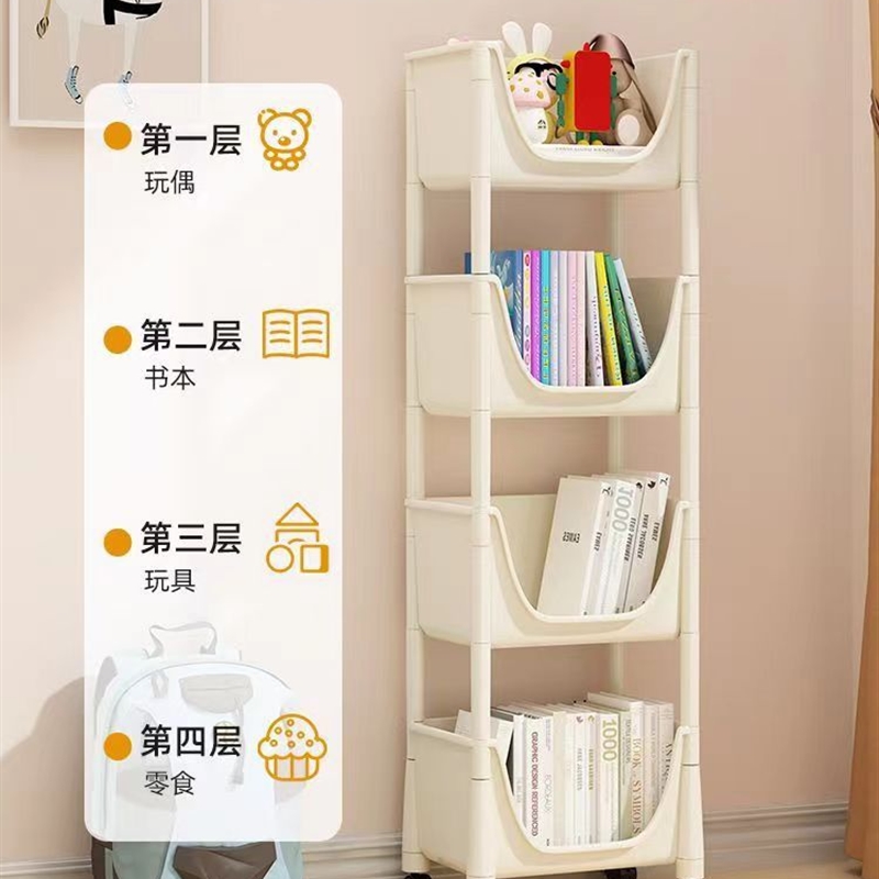 办公桌置物架工位台面收纳简易书架落地带轮可移动小推车下书桌边