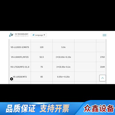 VST线扫镜头，VS-L5045FL/M72S，16k线