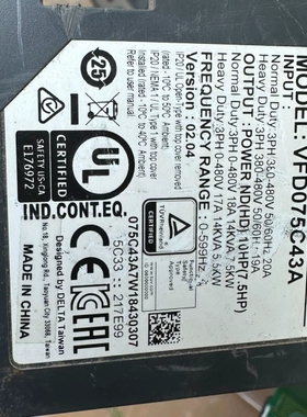 拆机台达C2000变频器板，VFD075C43A，380V-