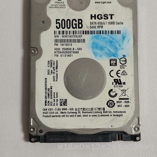 HGST 2.5寸机械 500G，型号HTS545050议价 - 实物图