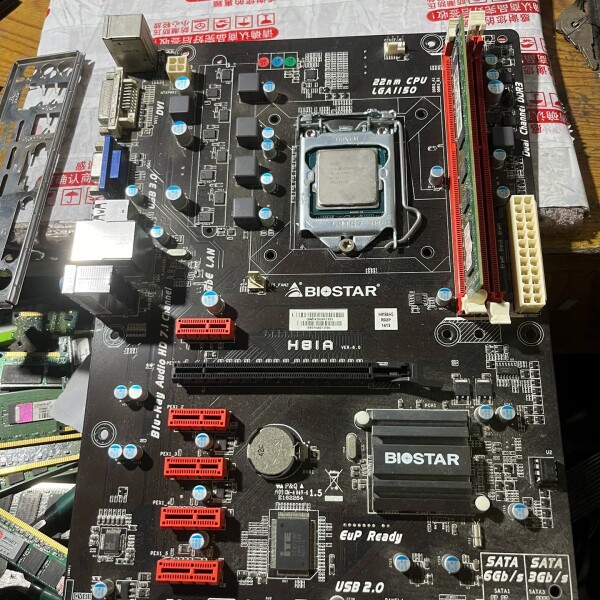 映泰h81a 6卡主板现货25片 带CPU 内存 原装挡板