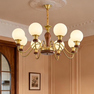 NEIWAI内外法式 复古橡木大厅灯具 中古风客厅吊灯创意魔豆美式