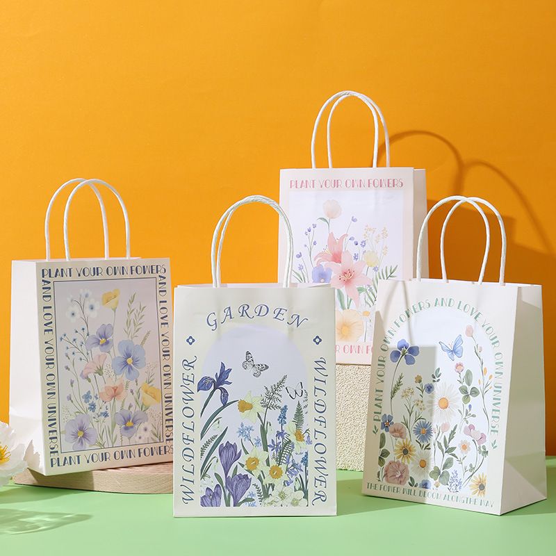 小清新花卉手提袋植物插画礼品袋生日伴手礼包装袋高级感创意纸袋