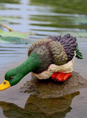 彷真可爱喝水鸭树脂动物摆件别墅花园庭院鱼池水池装饰品造景雕塑