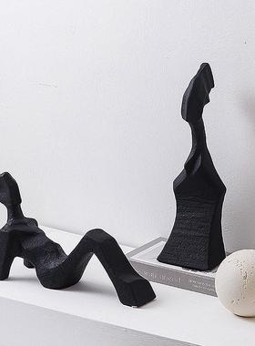 现代侘寂风抽象人物人像雕塑陶瓷装饰品样板间书柜桌面艺术感摆件