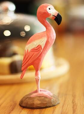 鹿妖商店 火烈鸟手工木雕摆件 天然木雕 粉色火烈鸟 北欧风 ins风