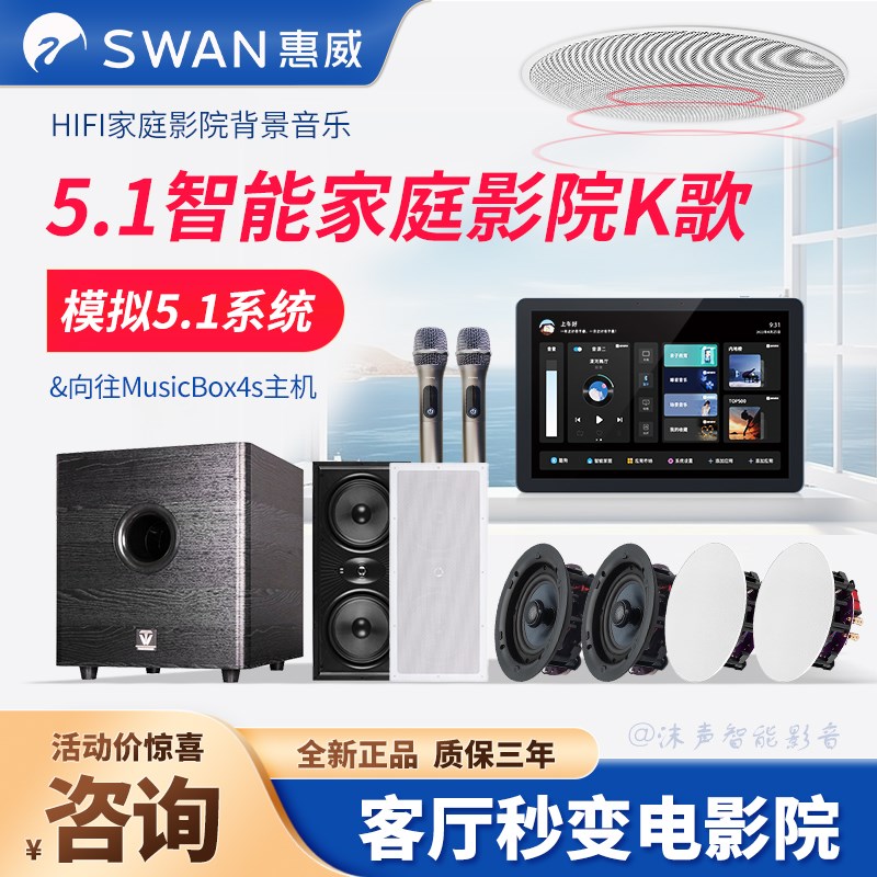 5.1家庭影院背景音乐主机套装全屋智能家居吸顶喇叭音响组合