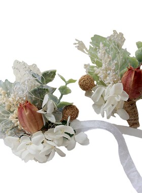 5YA1森系新娘新郎花干花手腕花胸花伴娘小清新白色襟花结婚婚