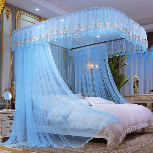 蚊帐家用2023新款u型导轨支架公主风加密加厚高级卧室床幔免安装