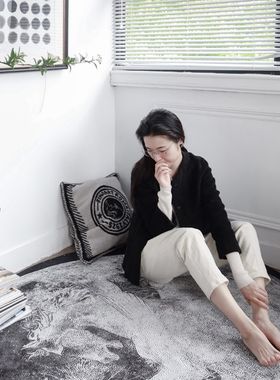 若奈RINOART 星月白马圆形毯美式客厅卧室地垫书房家用地毯